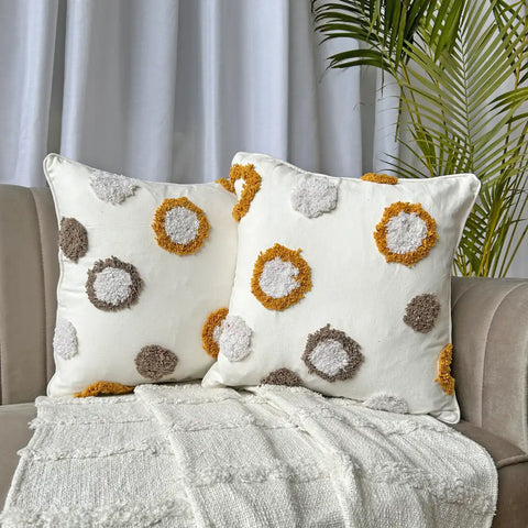 Yellow Dot Delight - Tufted Premium Cushion Cover
