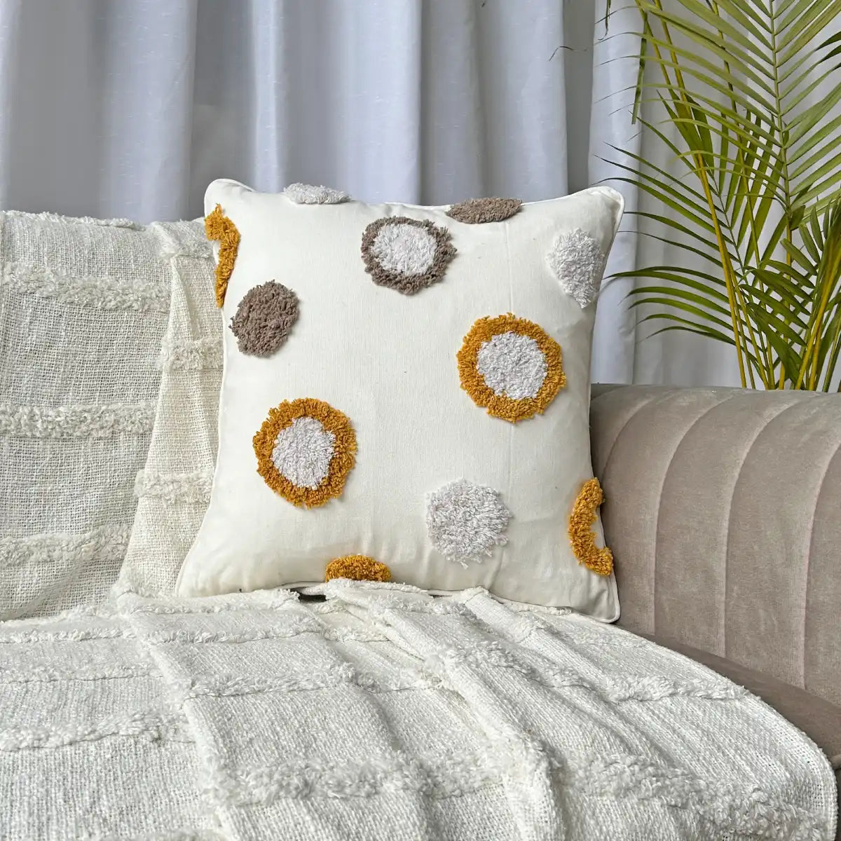 Yellow Dot Delight - Tufted Premium Cushion Cover