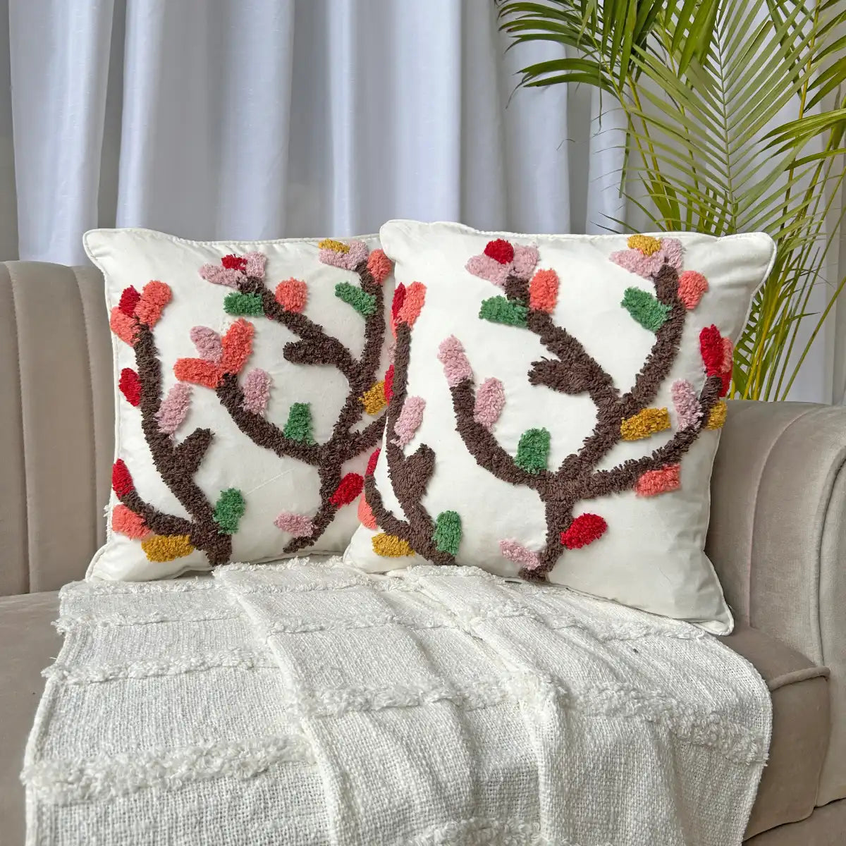 Rainbow floral vine - Premium Cushion Cover