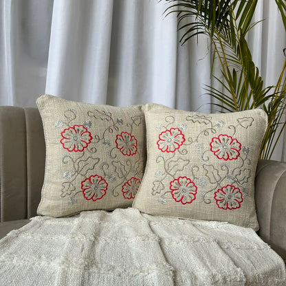 Scarlet Blooms - Premium Cushion Cover