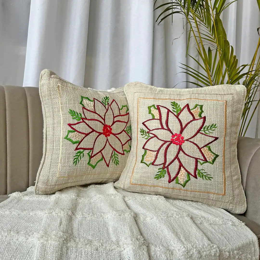 Beautiful Embroidered Premium Cotton Cushion Cover | 16 X 16 High-Quality Cotton Fabric