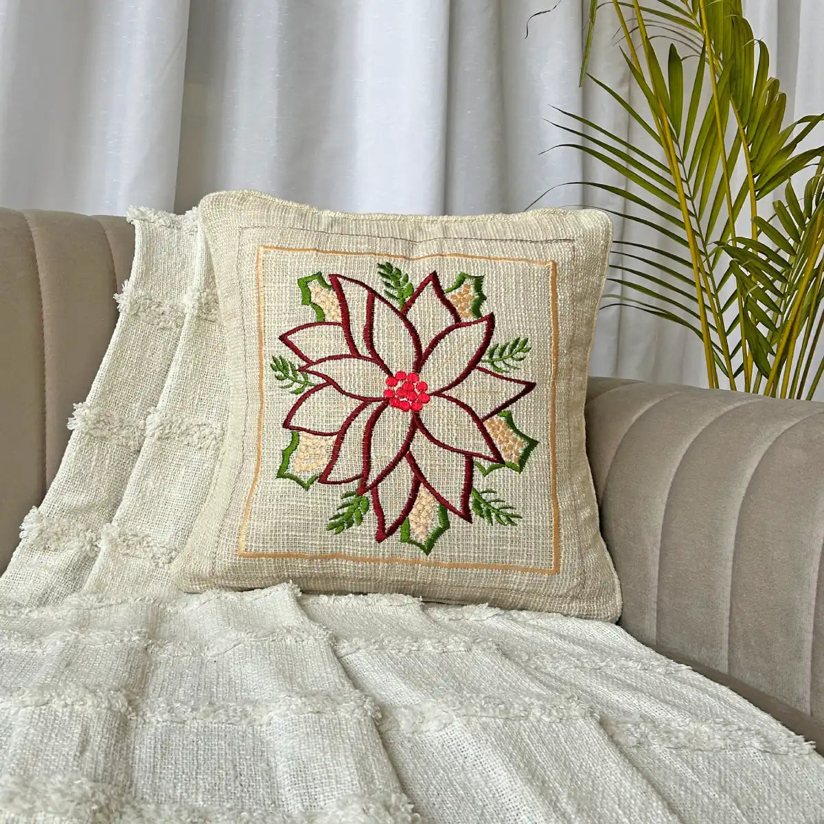 Beautiful Embroidered Premium Cotton Cushion Cover | 16 X 16 High-Quality Cotton Fabric