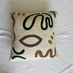 Abstract Fusion Embroidered Slub Cotton Cushion Cover, Green & Mustard