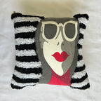 Pop Art Lady with Sunglasses Tufted Cotton Cushion Cover
