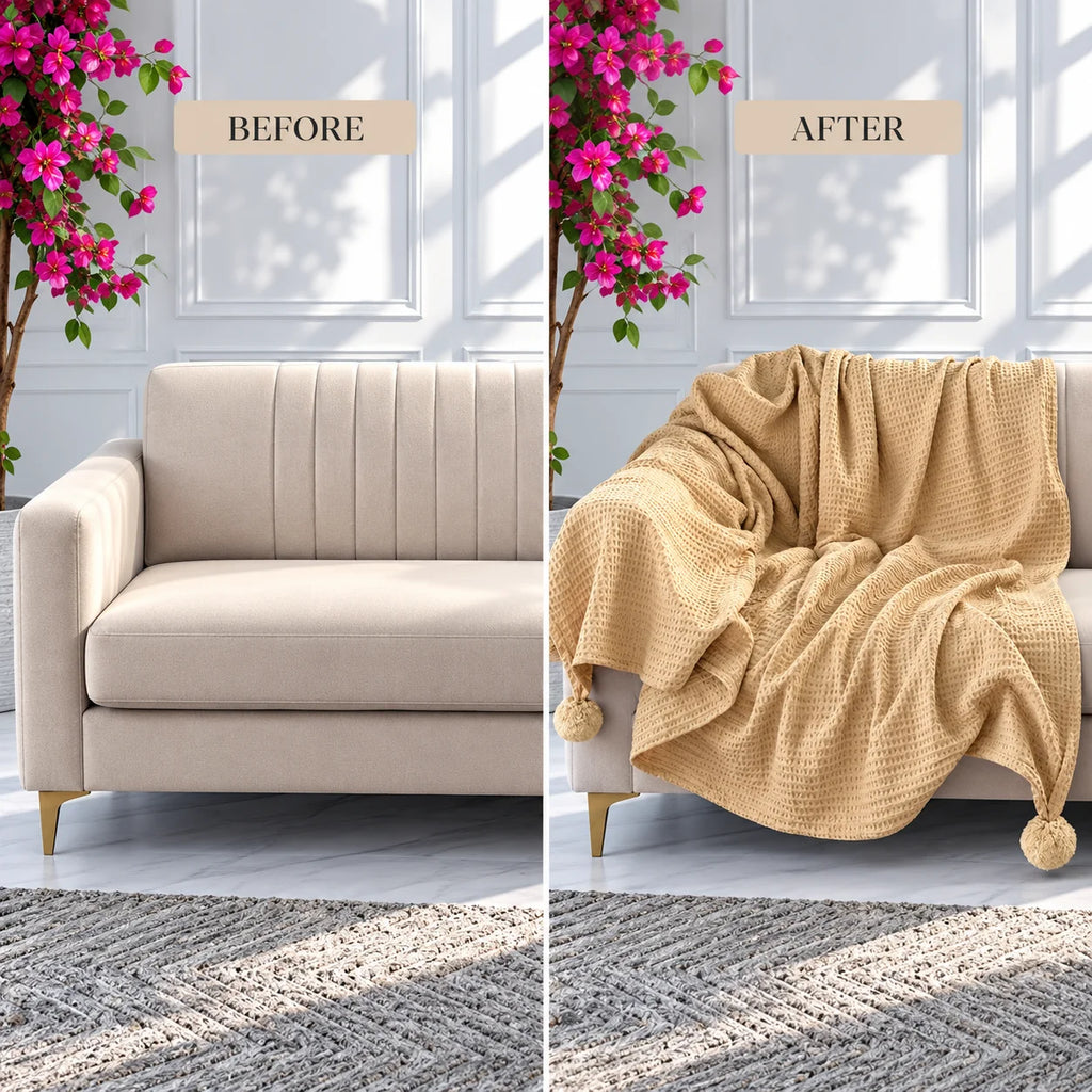 Warm Sand Gold Honeycomb Weave Throw