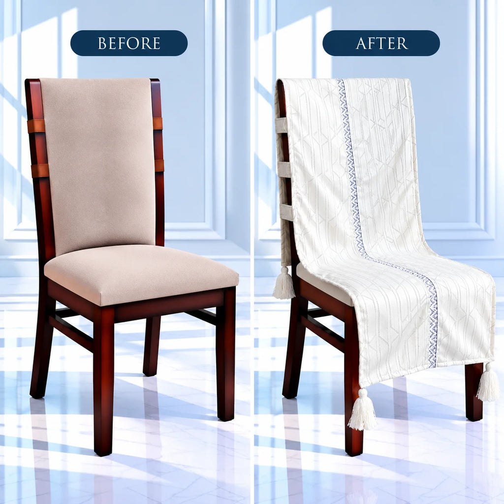 Shimmer Finish Honeycomb Geometric Chair Cover with Tassels