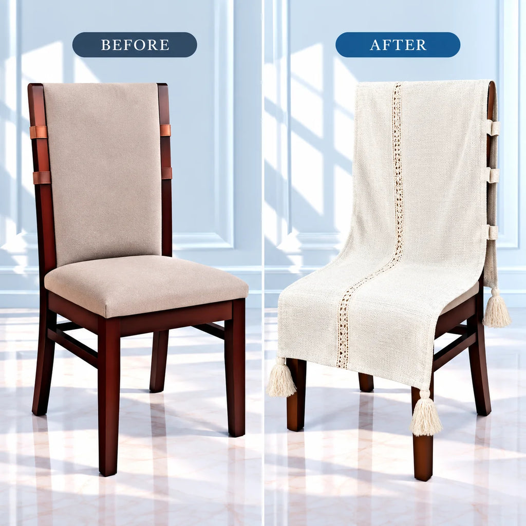 Cozy Winter White Chair Cover with Tassels