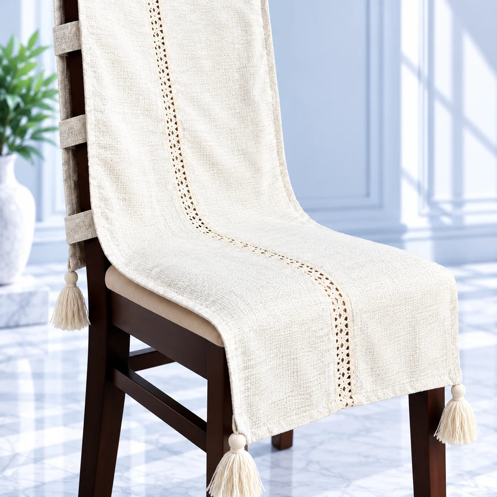 Cozy Winter White Chair Cover with Tassels