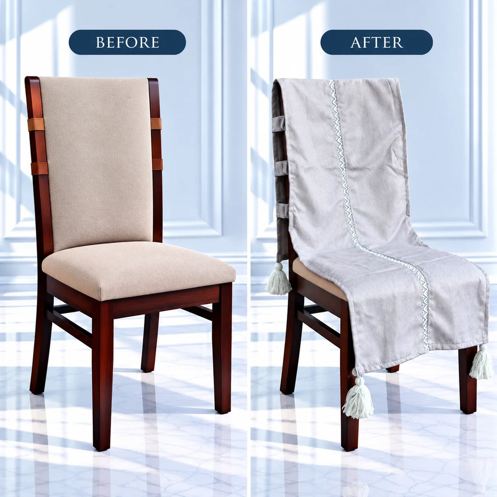 Misty Lilac Plain Chair Cover with Tassels