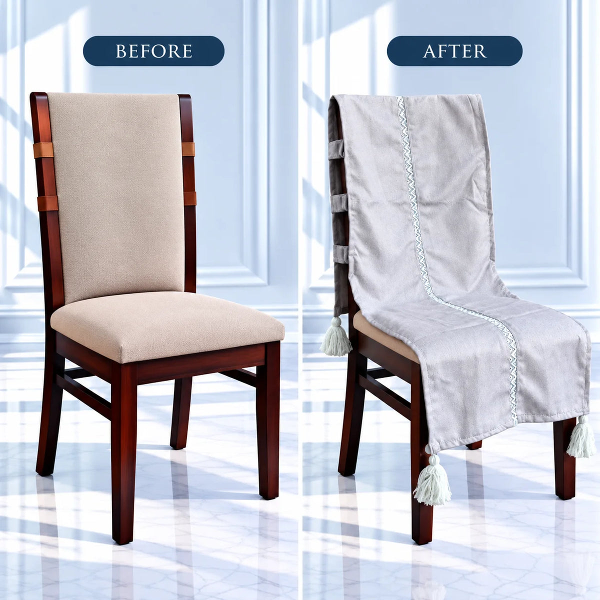 Misty Lilac Plain Chair Cover with Tassels