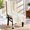 Wheat Beige Jacquard Chair Cover with Blue Ribbon & Tassels