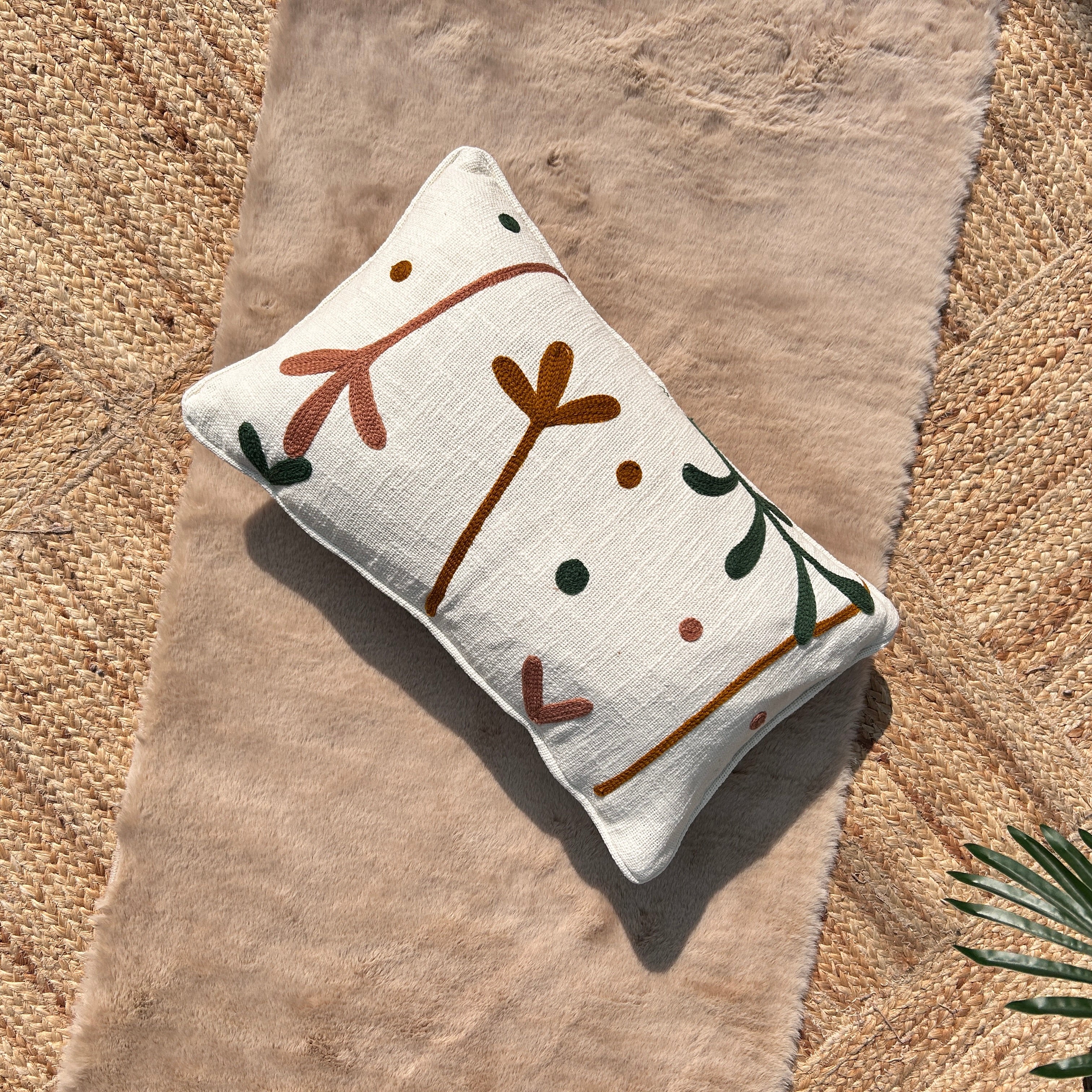 Slub-Cotton Embroidered Cushion Cover, 30cm X 50cm (12" X 20")