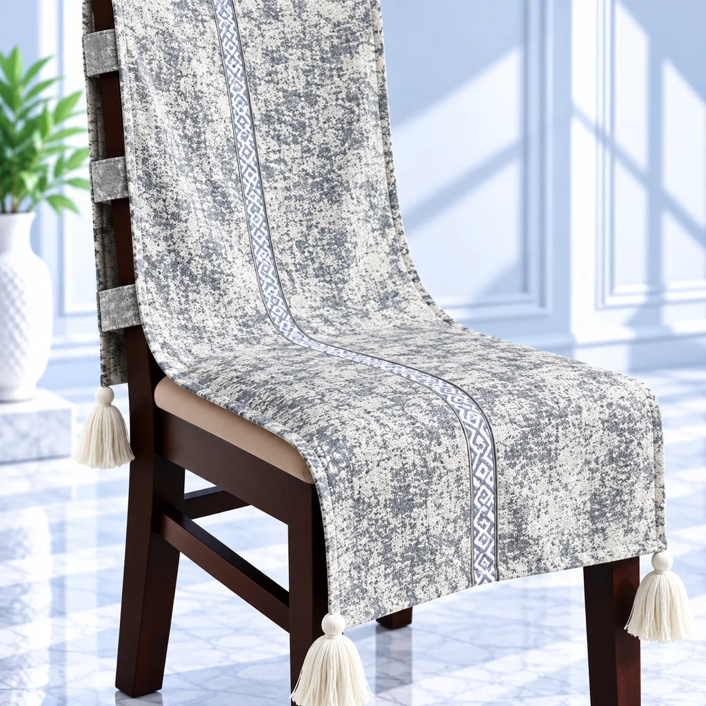 Granite Grey Speckled Chair Cover with Tassels