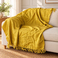 Mustard Textured Acrylic Sofa Throw Blanket â€“ 50 x 62 inches