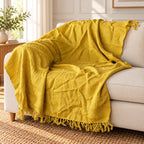 Mustard Textured Acrylic Sofa Throw Blanket â€“ 50 x 62 inches