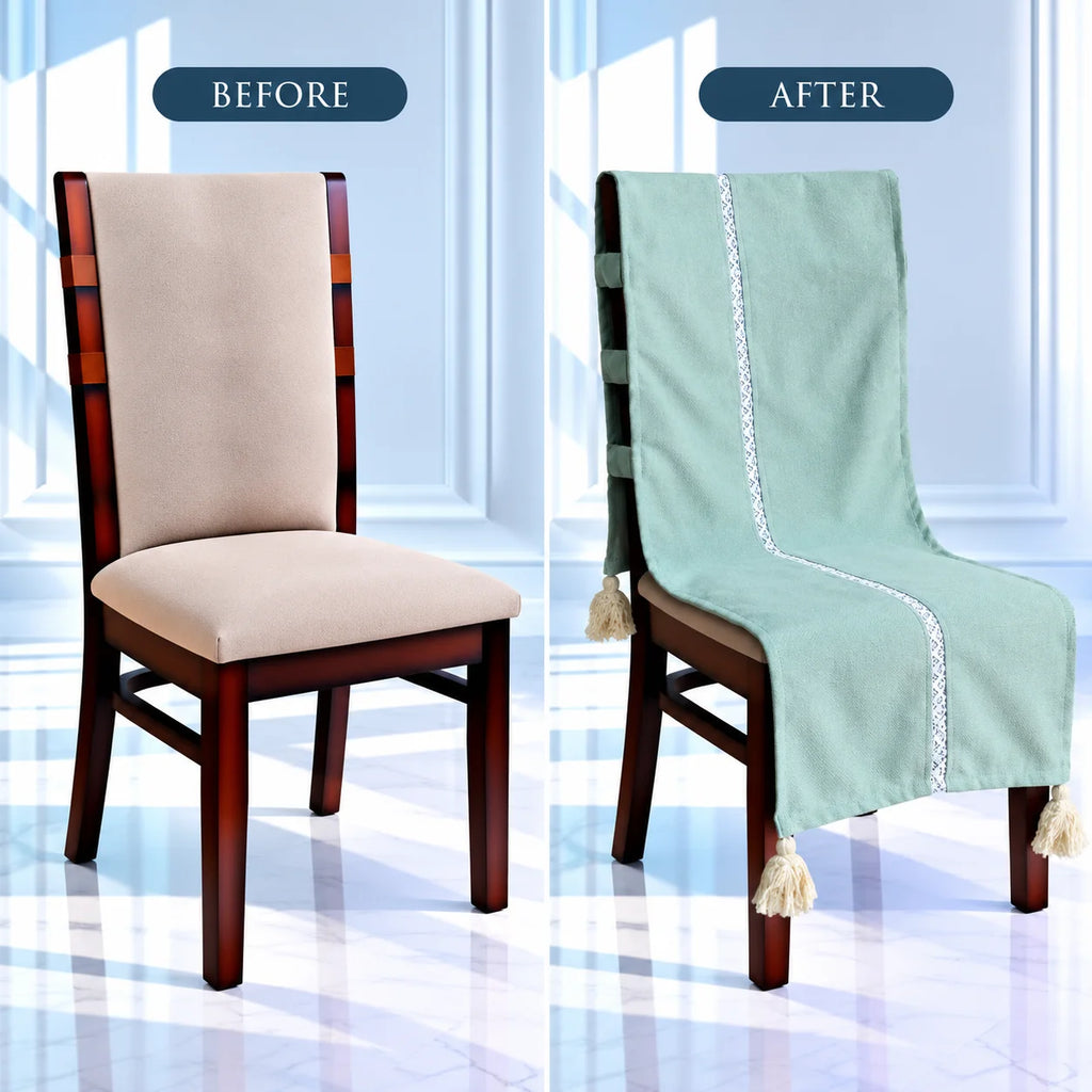 Seafoam Mint Green Plain Jacquard Chair Cover with Tassels
