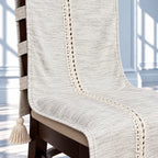 Ivory Silver Grey Jacquard Chair Cover with Centre Lace Trim and Tassels