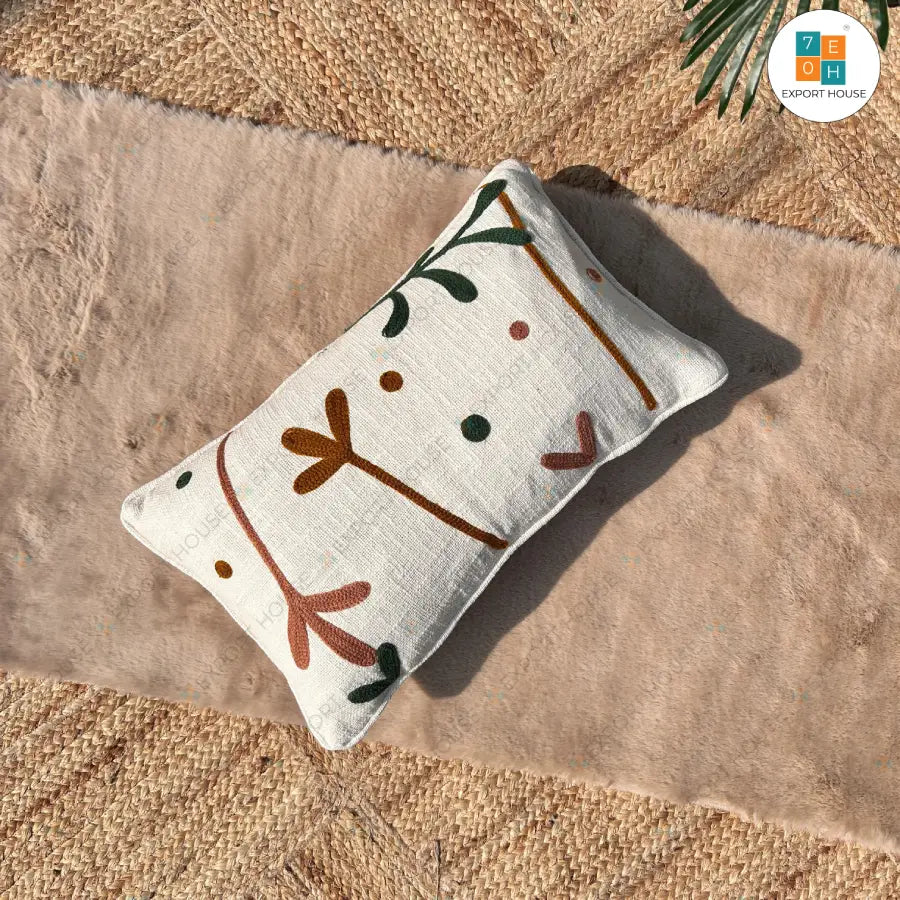 Slub-Cotton Embroidered Cushion Cover, 30cm X 50cm (12" X 20")