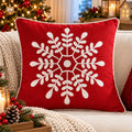 Winter Snowflake Christmas Embroidered Cotton Cushion Cover â€“ 16 Ã— 16 Inches