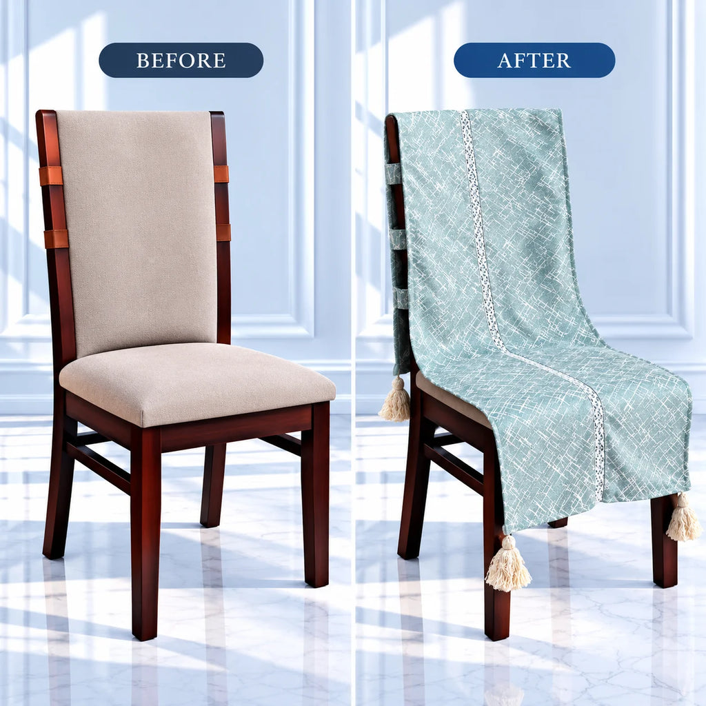 Eucalyptus Green Crosshatch Chair Cover with Tassels
