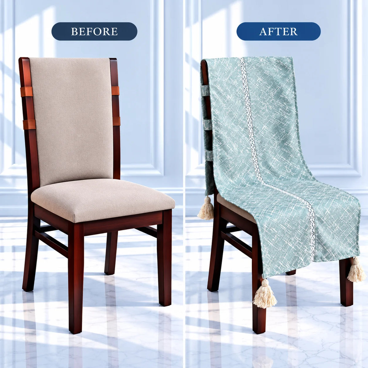 Eucalyptus Green Crosshatch Chair Cover with Tassels