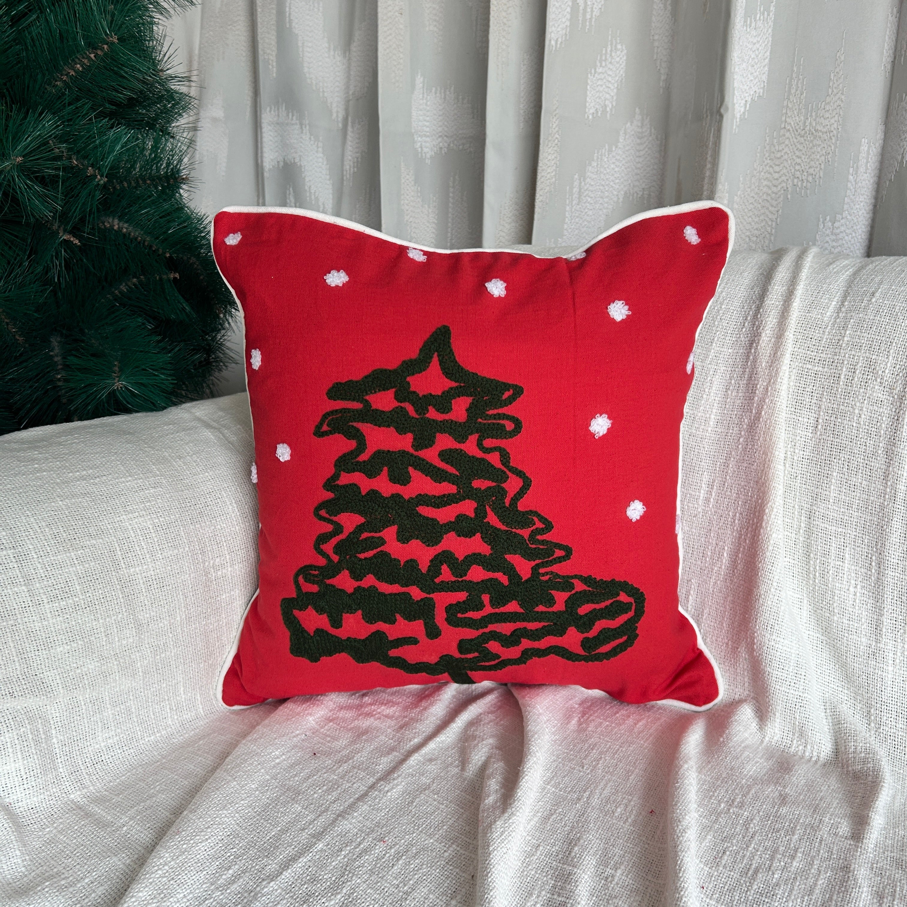 Christmas Themed Cotton Embroidered Cushion Cover, Size:40cm X 40cm (16" X 16")