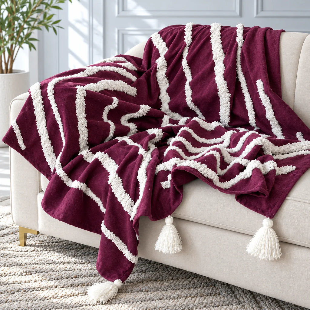 Plum Stripe Cotton Sofa Throw Blanket â€“ 50 Ã— 60 Inches