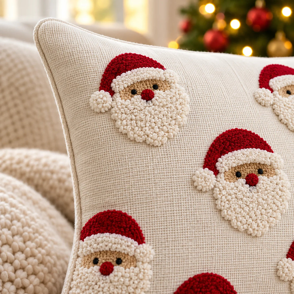 Christmas Themed Slub-Cotton Tufted Cushion Cover, Size:40cm X 40cm (16" X 16")