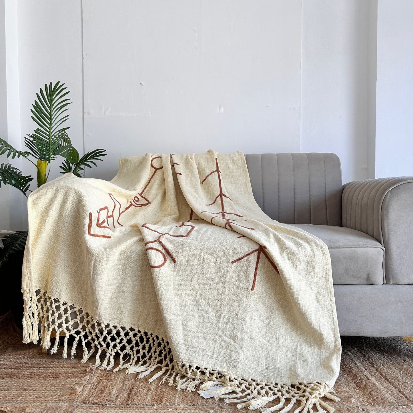 Embroidered Cotton Sofa Throw Blanket