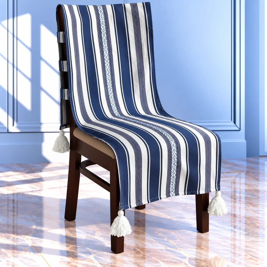 Navy & White Striped Chair Cover with Tassels
