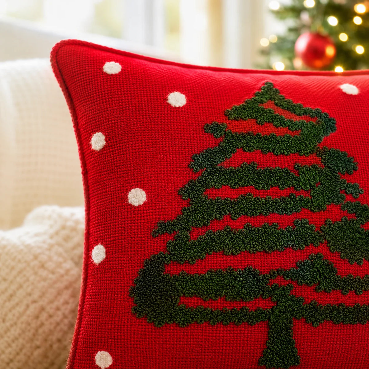 Christmas Themed Cotton Embroidered Cushion Cover, Size:40cm X 40cm (16" X 16")