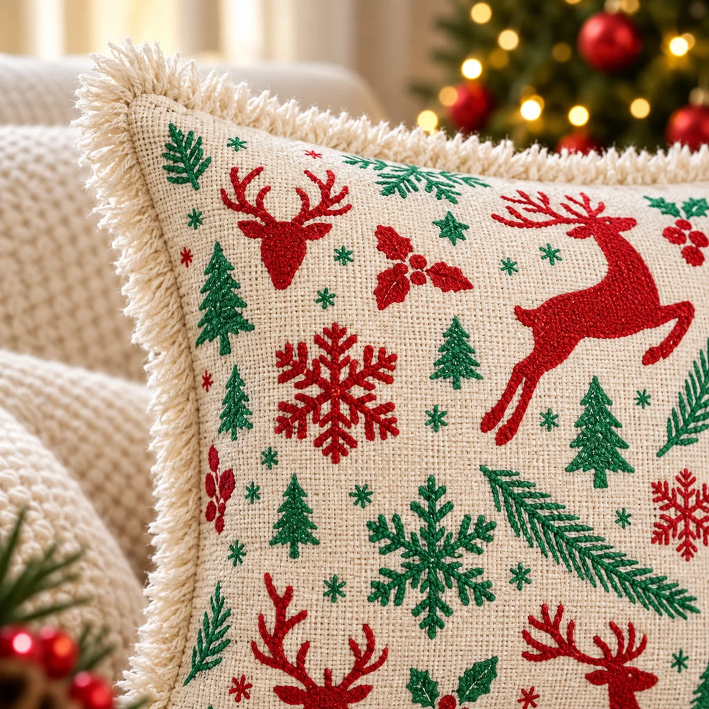 Christmas Themed Cotton Printed Cushion Cover, Size:40cm X 40cm (16" X 16")
