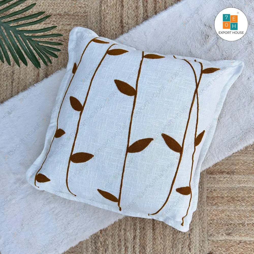 Slub-cotton Embroidered Cushion Cover, 60cm X 60cm (24" X 24")