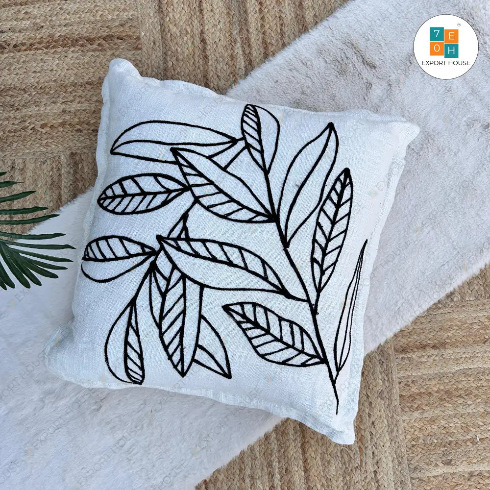 Slub-cotton Embroidered Cushion Cover, 60cm X 60cm (24" X 24")