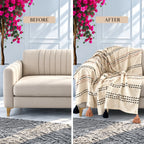 Ivory Dotted Stripe Cotton Sofa Throw â€“ 60Ã—50 Inch