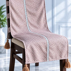 Dusty Rose Herringbone Jacquard Chair Cover with Tassels