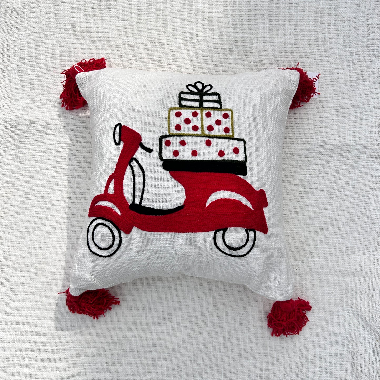 Christmas Themed Cotton Embroidered Cushion Cover, Size:40cm X 40cm (16" X 16")