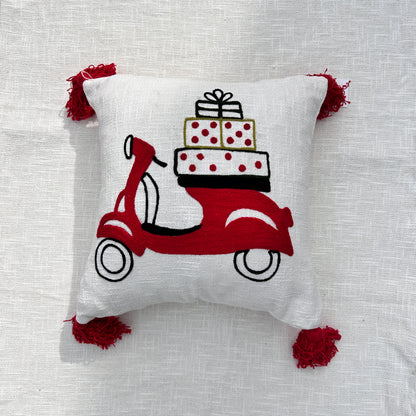 Christmas Themed Cotton Embroidered Cushion Cover, Size:40cm X 40cm (16" X 16")
