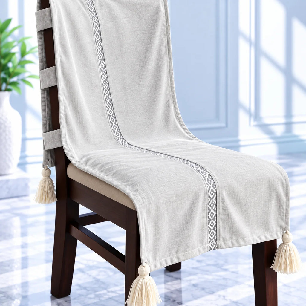 Platinum Grey Velvet Touc Chair Cover with Tassels