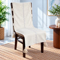 Grey Beige Striped Chair Cover with Center Lace Trim and Tassels