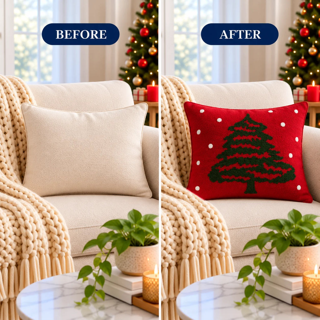 Christmas Themed Cotton Embroidered Cushion Cover, Size:40cm X 40cm (16" X 16")
