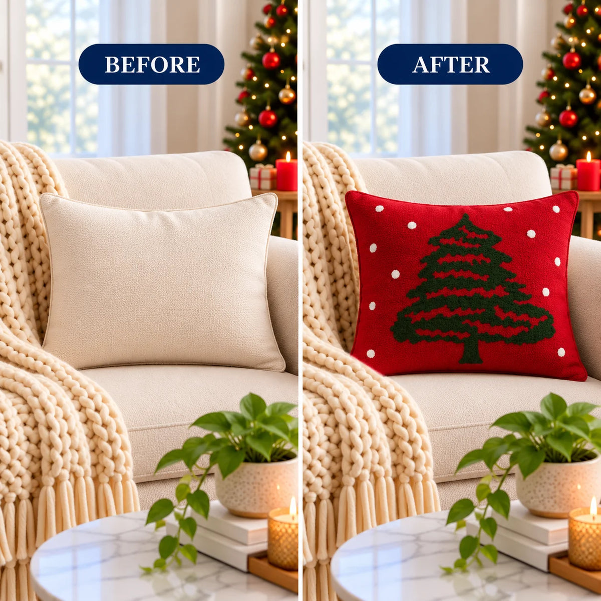 Christmas Themed Cotton Embroidered Cushion Cover, Size:40cm X 40cm (16" X 16")