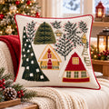 Winter Village Christmas Embroidered Cotton Cushion Cover â€“ 16 Ã— 16 Inches
