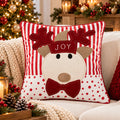 Joyful Reindeer Christmas Embroidered Cotton Cushion Cover â€“ 16 Ã— 16 Inches