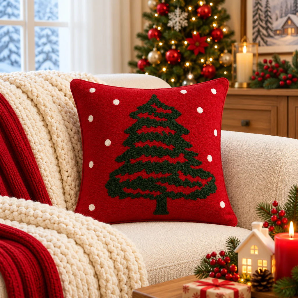 Christmas Themed Cotton Embroidered Cushion Cover, Size:40cm X 40cm (16" X 16")