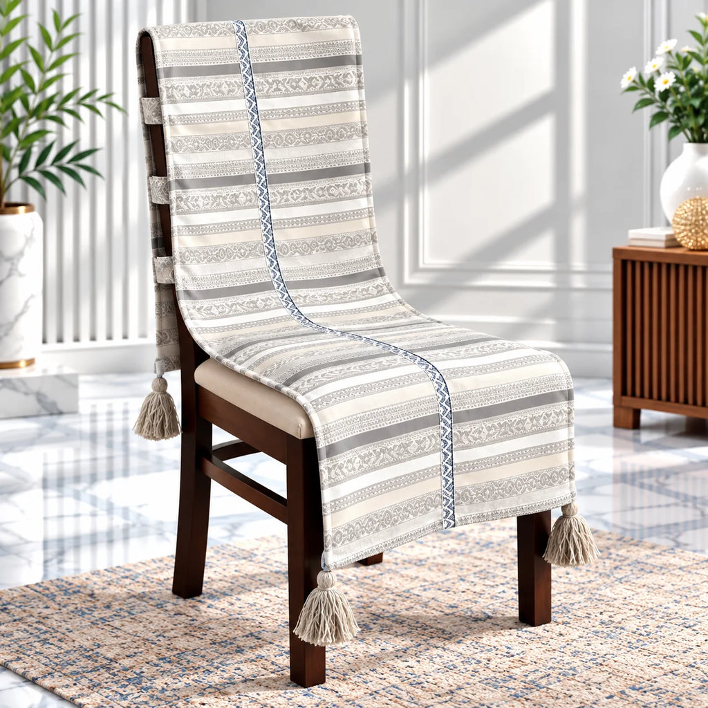 Ethnic Border Band Print Chair Cover with Tassels