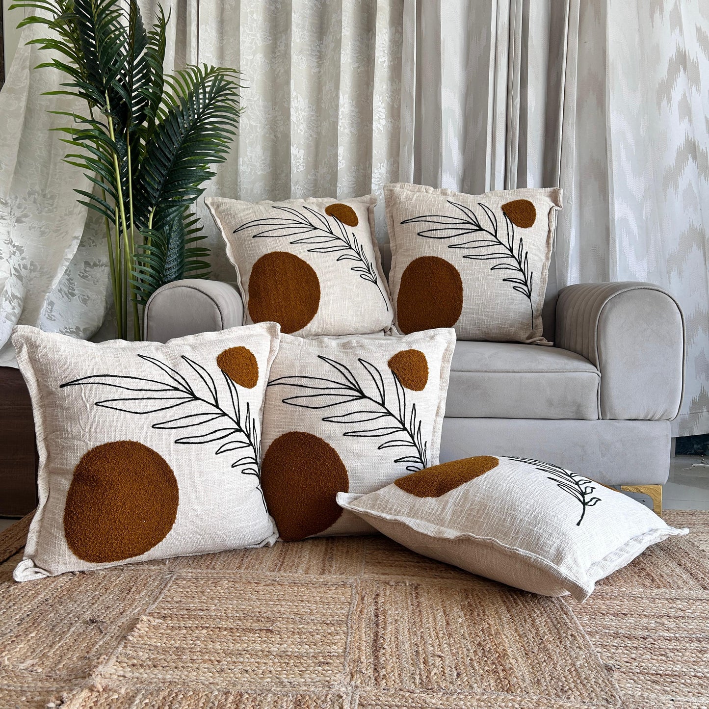 Slub-cotton Embroidered Cushion Cover, 60cm X 60cm (24" X 24")