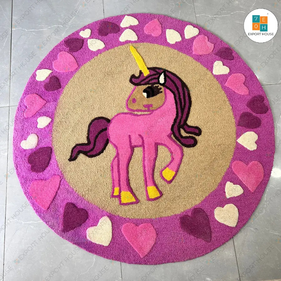 Unicorn Round Kids Carpet - Handloom Store in India | Export House