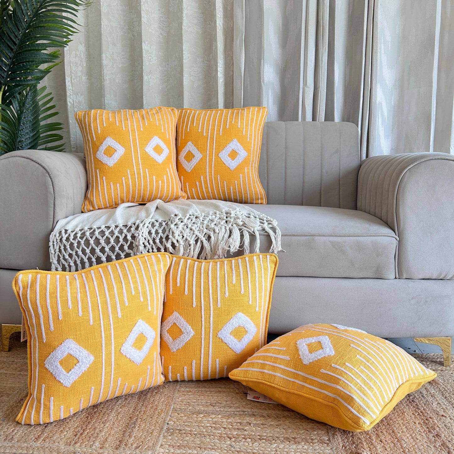 Slub-cotton Embroidered Cushion Cover, 40cm X 40cm (16" X 16")