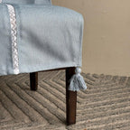 Denim Blue Dining Chair Cover with Lace & Tassels